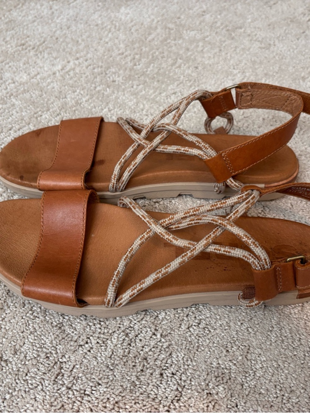 Sorel Brown Leather & Rope Strap Sandals